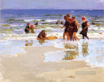 印象派の海岸沿いのビーチにて エドワード・ヘンリー・ポットストスト Oil Paintings